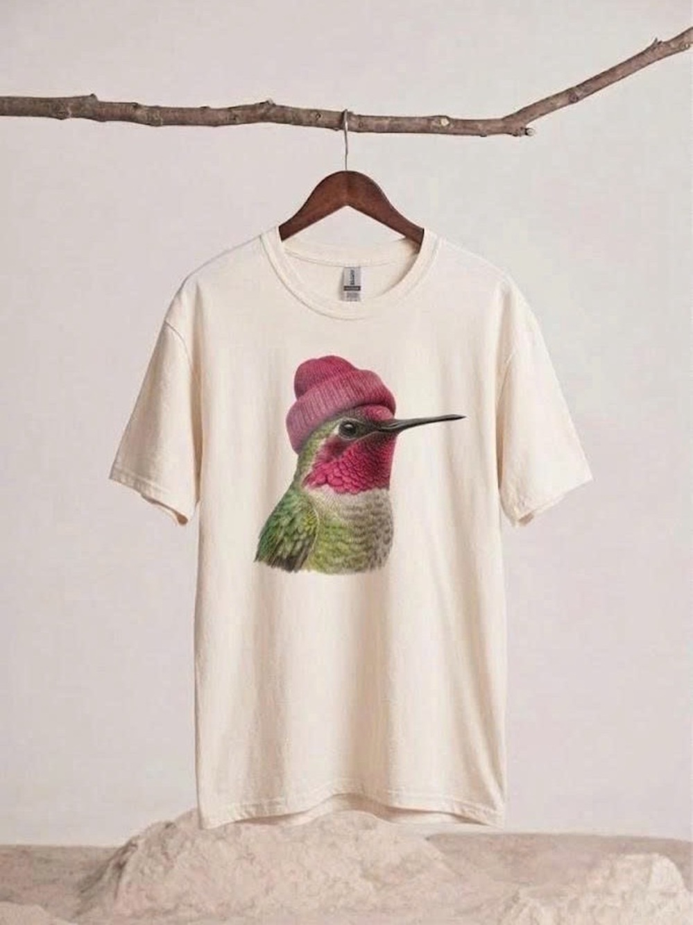 Hummingbird Wearing Beanie Aesthetic Indie Graphic T-Shirt